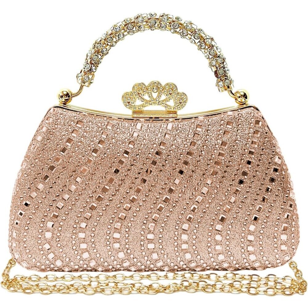 Champagne Rhinestone Evening Bag with Detachable Chain for Weddings & Parties